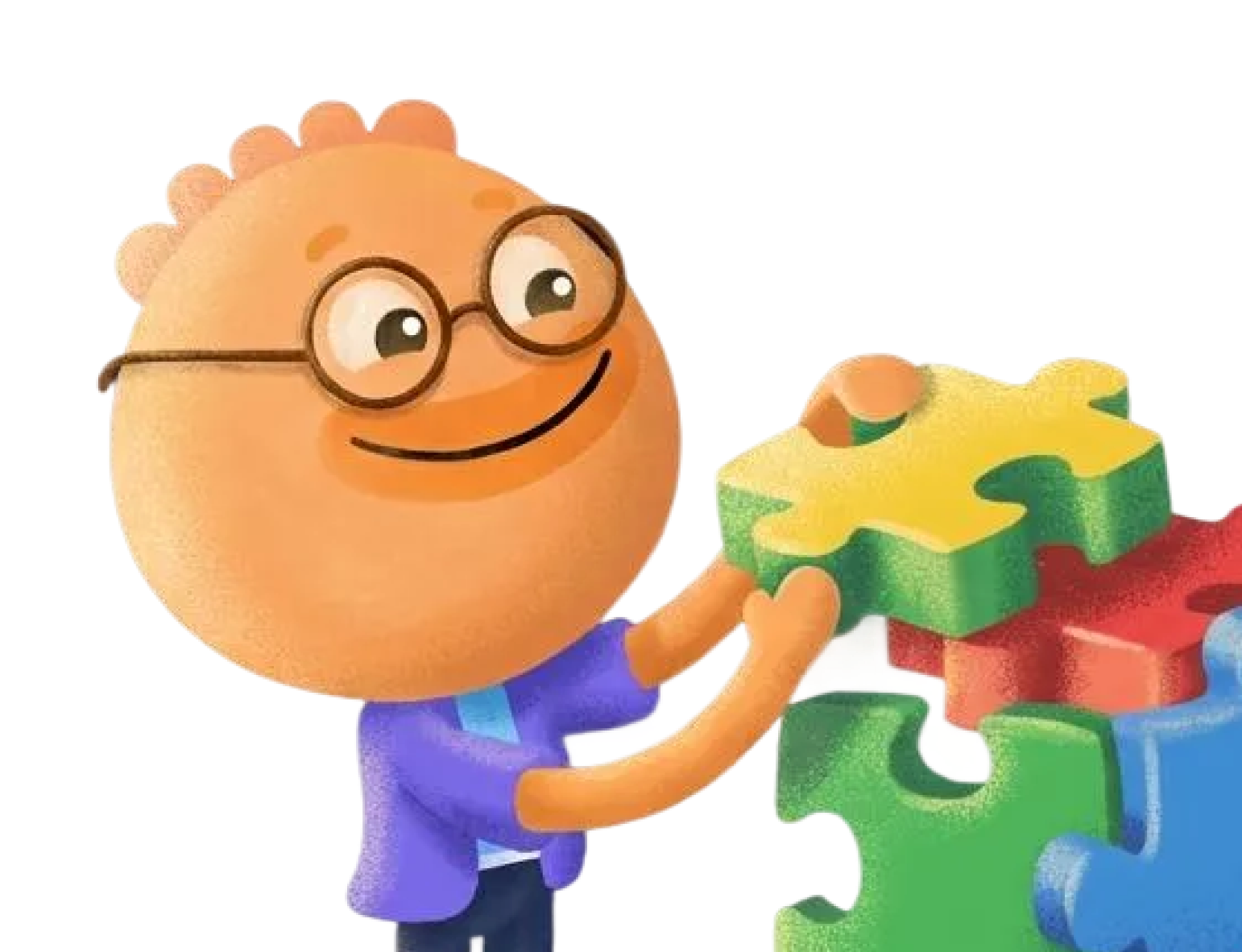 Habi mascot stacking colorful puzzle pieces illustrating systems vs goals and routine building